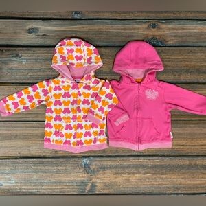 2 Giggle Baby girl zip up hoodies (pink and butterfly pattern) size 6-12 months